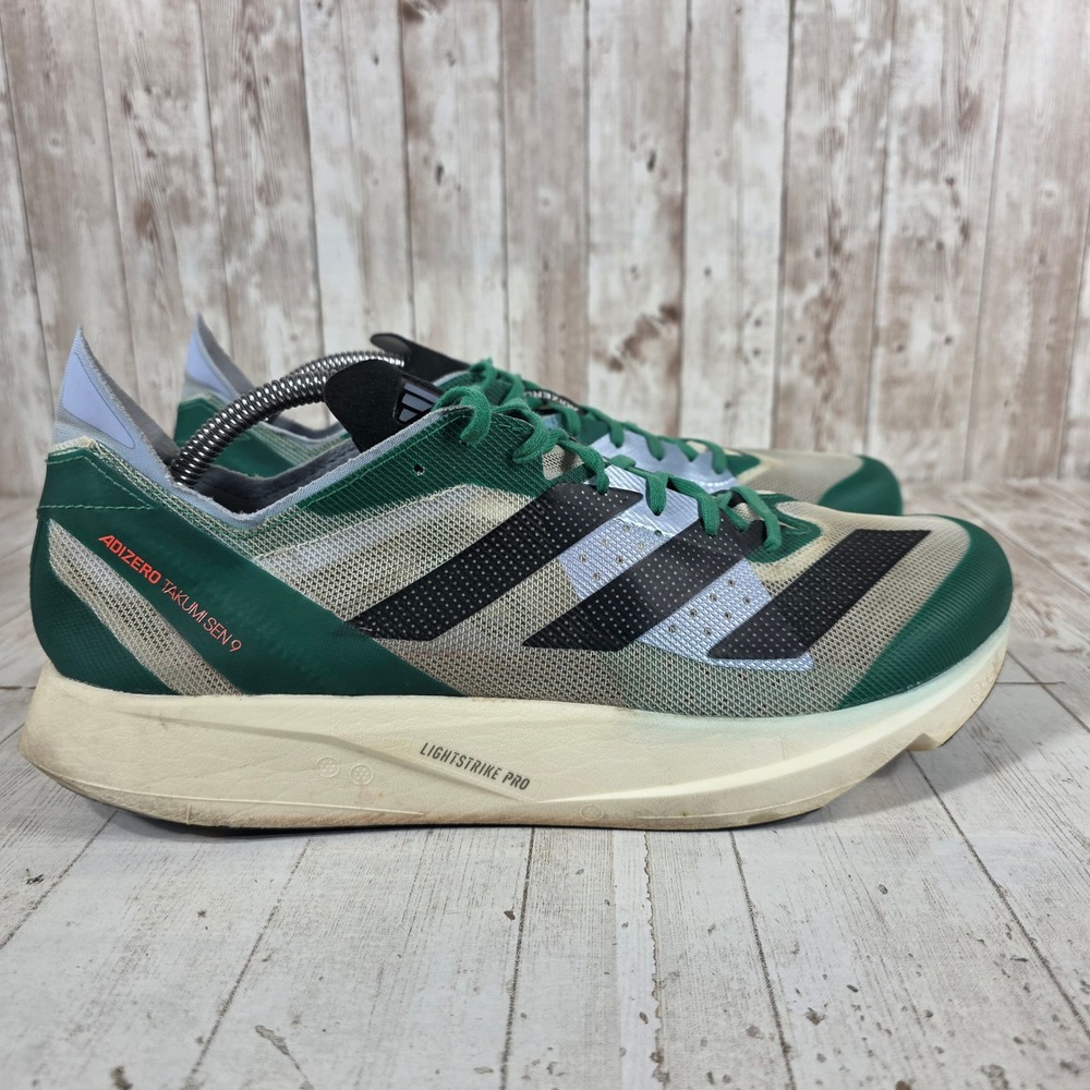 Adidas Adizero Takumi Sen 9 Mens 10.5 Running Shoes Green Silver HQ3683